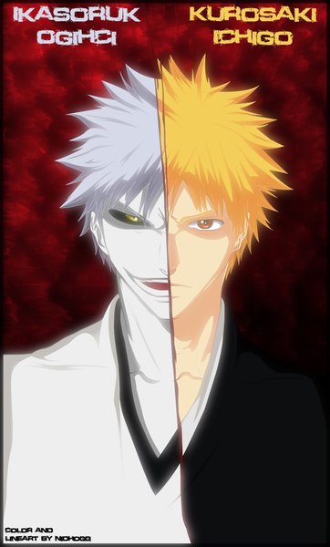 Anime picture 1275x2109 with bleach studio pierrot kurosaki ichigo tall image looking at viewer open mouth blonde hair smile red eyes yellow eyes silver hair coloring portrait face boy