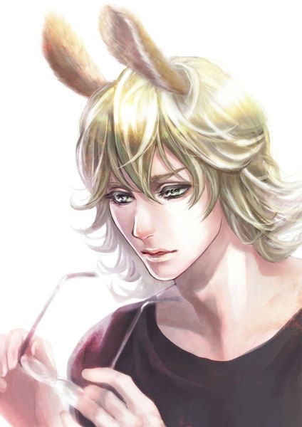 Anime picture 827x1170 with tiger & bunny sunrise (studio) barnaby brooks jr. cocoon single tall image short hair blonde hair simple background white background green eyes animal ears bunny ears close-up bunny boy boy glasses