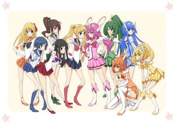 Anime picture 2047x1447 with bishoujo senshi sailor moon precure smile precure! toei animation tsukino usagi sailor moon aino minako kino makoto mizuno ami hino rei sailor venus sailor mars sailor mercury sailor jupiter aoki reika kise yayoi midorikawa nao hoshizora miyuki hino akane (smile precure!) cure beauty