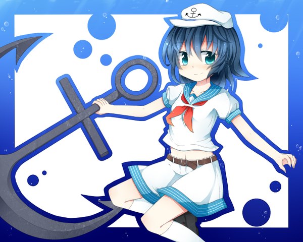 Anime picture 1280x1024 with touhou murasa minamitsu akagaminanoka (artist) single short hair blue eyes black hair smile girl sailor suit anchor