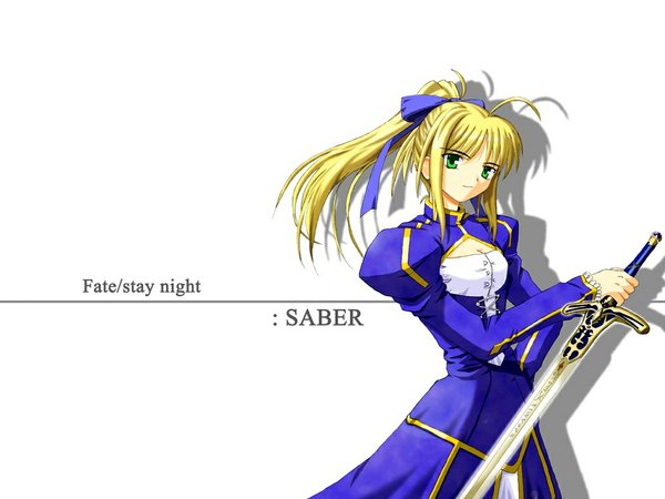 Anime picture 1024x768 with fate (series) fate/stay night studio deen type-moon artoria pendragon (all) saber white background ponytail