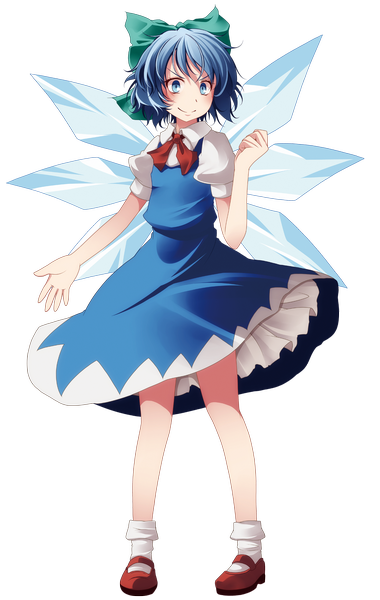 Anime picture 1267x2000 with touhou cirno s-syogo single tall image short hair blue eyes smile blue hair transparent background girl dress bow hair bow wings