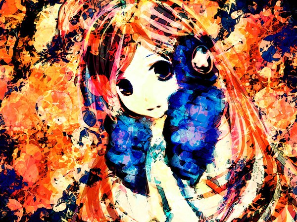 Anime picture 2000x1500 with vocaloid miki (vocaloid) meola long hair highres smile brown eyes multicolored hair face girl headphones