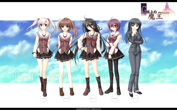 Anime picture 1680x1050 with g senjou no maou usami haru miwa tsubaki shiratori mizuha asai kanon tokita yuki long hair short hair blue eyes black hair red eyes brown hair wide image purple eyes multiple girls brown eyes purple hair ahoge white hair group