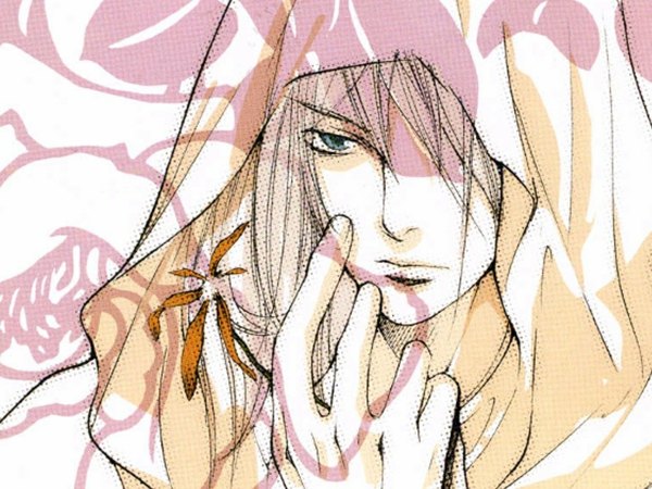 Anime picture 1024x768 with loveless j.c. staff agatsuma soubi blue eyes blonde hair animal ears boy flower (flowers) hood