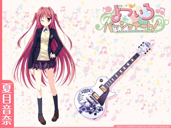 Anime picture 1600x1200 with yotsuiro passionato! skyfish (studio) long hair brown eyes red hair girl serafuku musical instrument guitar