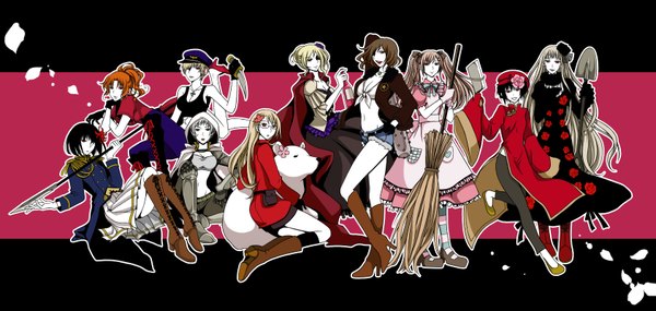 Anime picture 1683x800 with axis powers hetalia studio deen united kingdom (hetalia) japan (hetalia) america (hetalia) russia (hetalia) prussia (hetalia) china (hetalia) germany (hetalia) north italy (hetalia) france (hetalia) canada (hetalia) kumajirou (hetalia) long hair fringe short hair black hair blonde hair simple background red eyes