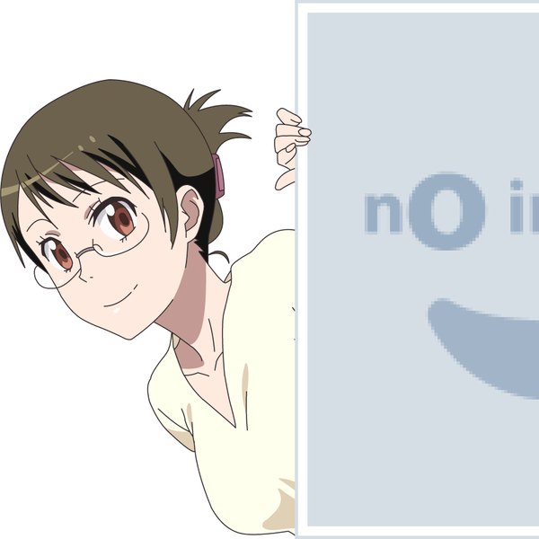 Anime picture 850x850 with nisekoi shaft (studio) pixiv kyouko (nisekoi) mugen ouka single simple background smile brown hair white background brown eyes looking away leaning leaning forward vector folded ponytail no image girl glasses hairclip