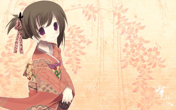 Anime picture 1920x1200 with shiro (octet) highres wide image japanese clothes loli seigaiha ribbon (ribbons) kimono
