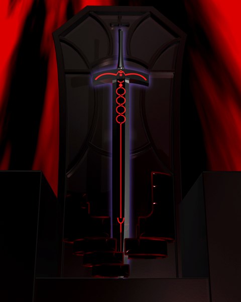 Anime picture 1250x1563 with fate (series) fate/stay night studio deen type-moon tall image glowing no people weapon sword throne excalibur dark excalibur