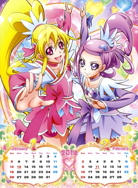 Anime picture 4968x6738 with precure dokidoki! precure toei animation aida mana kenzaki makoto takahashi akira long hair tall image looking at viewer blush highres open mouth blonde hair smile purple eyes multiple girls absurdres purple hair ponytail pink eyes