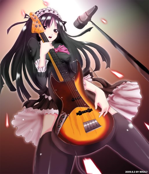 Anime picture 1152x1344 with k-on! kyoto animation akiyama mio tall image black hair black eyes girl thighhighs microphone guitar