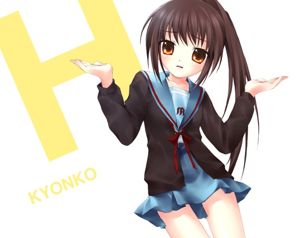 Anime picture 1280x1024 with suzumiya haruhi no yuutsu kyoto animation kyonko girl uniform school uniform