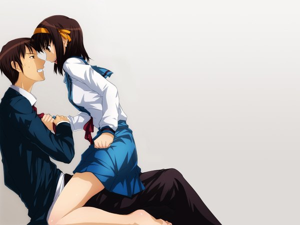 Anime picture 1600x1200 with suzumiya haruhi no yuutsu kyoto animation suzumiya haruhi kyon girl