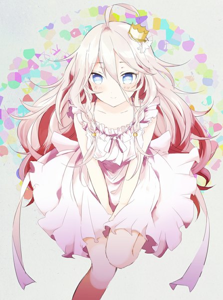 Anime picture 850x1140 with vocaloid ia (vocaloid) sotsunaku single long hair tall image looking at viewer blush blue eyes pink hair ahoge symbol-shaped pupils heart-shaped pupils girl dress sundress crown mini crown