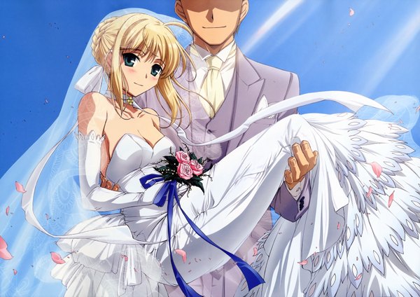Anime picture 6607x4677 with fate (series) fate/stay night studio deen type-moon artoria pendragon (all) saber highres dress wedding dress