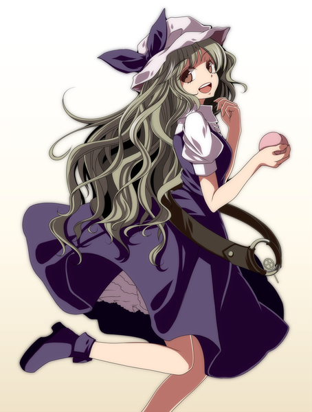 Anime picture 1515x2000 with touhou watatsuki no toyohime s-syogo single long hair tall image looking at viewer open mouth brown eyes grey hair girl dress bonnet