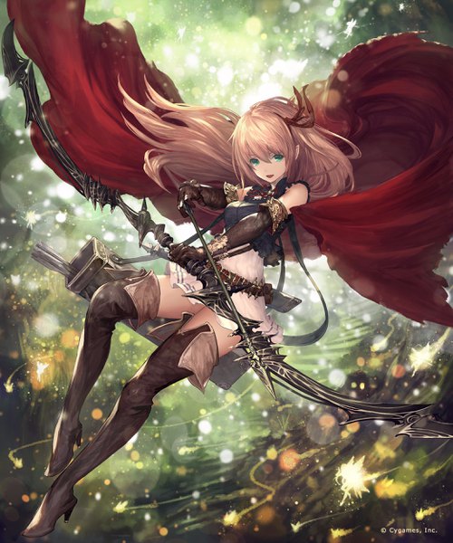 Anime picture 2084x2500 with shadowverse arisa (shadowverse) tachikawa mushimaro (bimo) single long hair tall image looking at viewer fringe highres breasts open mouth blonde hair green eyes bent knee (knees) sparkle fantasy fairy girl dress gloves