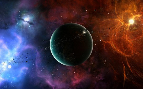 Anime picture 1920x1200 with original regulus36 highres wide image wallpaper light no people scenic space star (stars) planet spacecraft