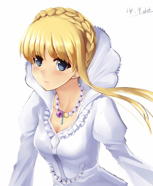 Anime picture 890x1080 with aldnoah.zero a-1 pictures asseylum vers allusia mizuki ame single long hair tall image looking at viewer blush blue eyes blonde hair white background girl dress beads