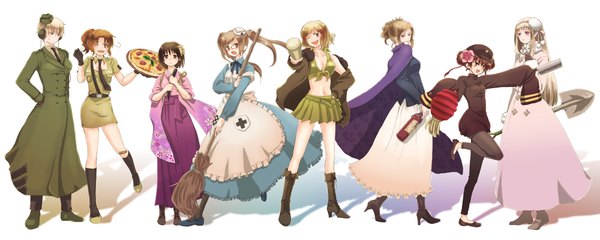 Anime picture 2000x800 with axis powers hetalia studio deen united kingdom (hetalia) japan (hetalia) america (hetalia) russia (hetalia) china (hetalia) germany (hetalia) north italy (hetalia) france (hetalia) long hair blush highres short hair open mouth blue eyes black hair blonde hair simple background red eyes