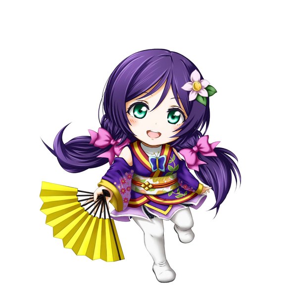Anime picture 1090x1106 with love live! school idol project sunrise (studio) love live! toujou nozomi kuena single long hair tall image looking at viewer open mouth blue eyes simple background white background purple hair chibi girl dress hair ornament bow hair bow