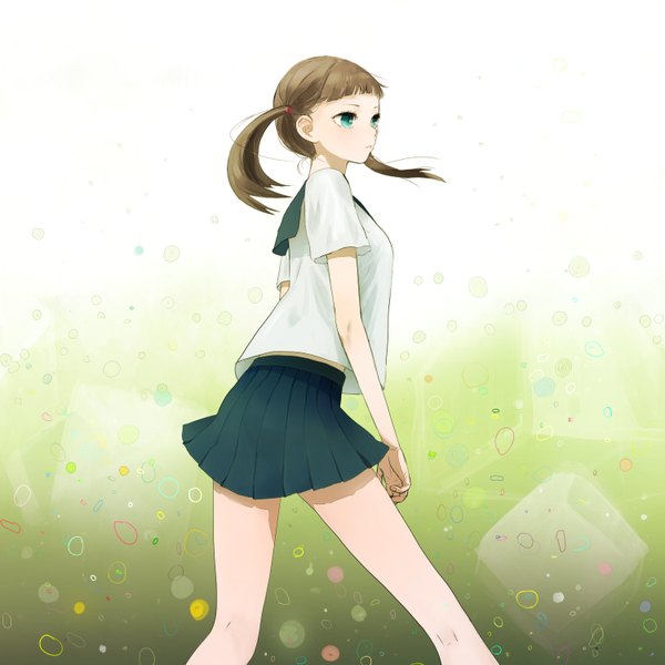 Anime picture 1500x1500 with original felt (lidsan) single brown hair twintails aqua eyes girl skirt serafuku