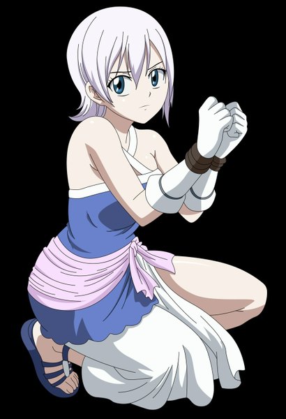 Anime picture 1024x1500 with fairy tail lisanna strauss single tall image short hair blue eyes bare shoulders white hair black background girl dress gloves elbow gloves