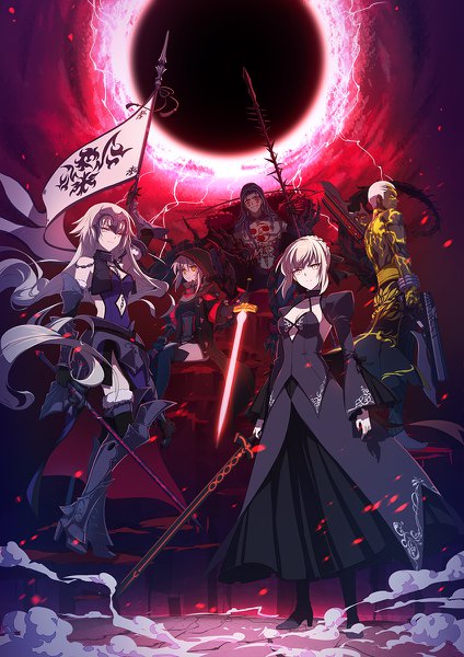Anime picture 848x1200 with fate (series) fate/grand order fate/stay night fate/apocrypha artoria pendragon (all) saber jeanne d'arc (fate) (all) jeanne d'arc alter (fate) saber alter jeanne d'arc (fate) cu chulainn (fate) jeanne d'arc alter (avenger) (third ascension) (fate) mysterious heroine x (alter) (fate) cu chulainn alter (fate/grand order) emiya alter liusang long hair tall image looking at viewer fringe