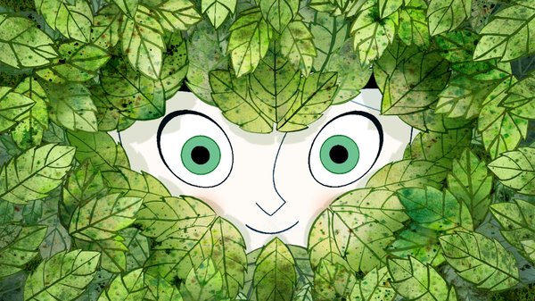 Anime picture 1920x1080 with the secret of kells aisling (the secret of kells) single looking at viewer highres blue eyes smile wide image wallpaper close-up face girl leaf (leaves)