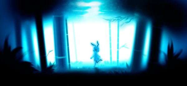 Anime picture 1500x698 with touhou inaba tewi yoshioka yoshiko single wide image bunny ears bunny tail silhouette girl plant (plants) tree (trees) bamboo