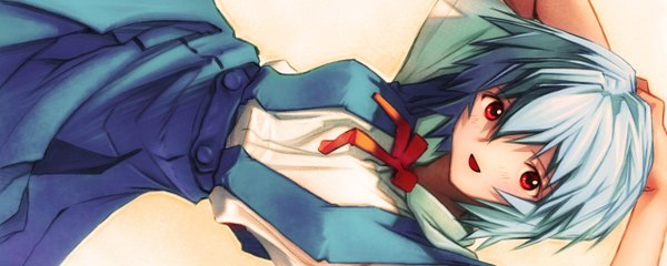 Anime picture 2560x1024 with neon genesis evangelion gainax ayanami rei kobayashi yuji highres wide image