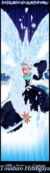 Anime picture 555x1900 with bleach studio pierrot hitsugaya toushirou azley single tall image short hair open mouth blue eyes white hair traditional clothes japanese clothes inscription coloring angry boy weapon sword belt kimono