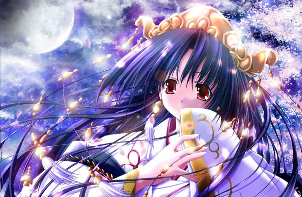 Anime picture 1280x837 with suigetsu makino nanami nagomi japanese clothes miko petals moon