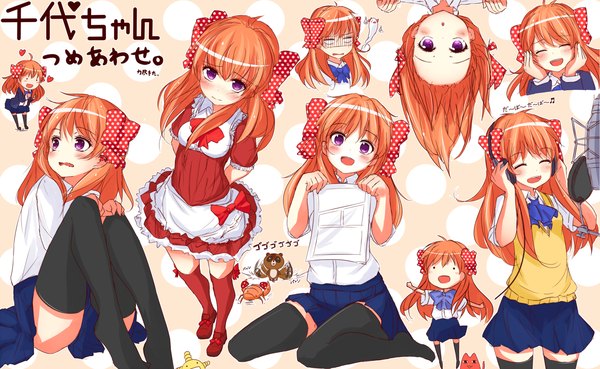 Anime picture 2111x1300 with pokemon azumanga daioh gekkan shoujo nozaki-kun moyashimon nintendo j.c. staff doga kobo sakura chiyo paras chiyo chichi oryzae-tan mikuma folgore long hair looking at viewer blush highres wide image sitting purple eyes eyes closed