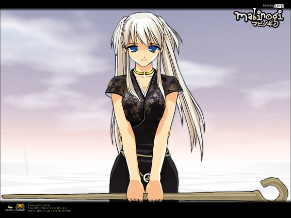 Anime picture 1280x960 with mabinogi nao (mabinogi) single long hair looking at viewer blue eyes twintails white hair copyright name girl staff