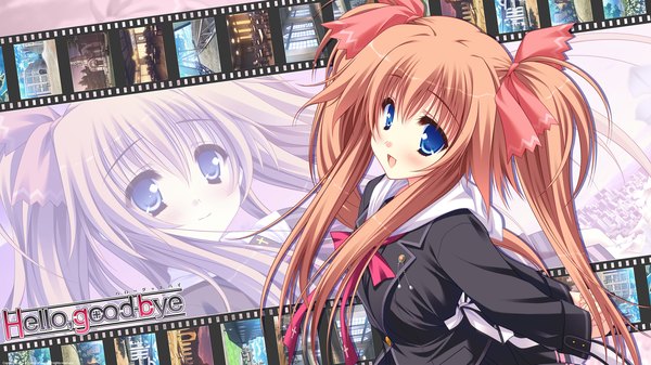 Anime picture 1920x1080 with hello,good-bye lump of sugar yukishiro may moekibara fumitake long hair looking at viewer blush highres open mouth blue eyes brown hair wide image twintails game cg girl uniform bow hair bow school uniform