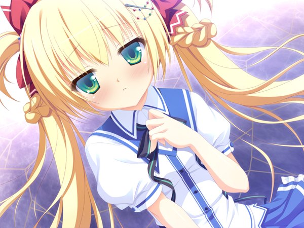 Anime picture 1600x1200 with oni gokko! sumiyoshi kureha nimura yuuji single long hair blonde hair twintails green eyes game cg loli girl