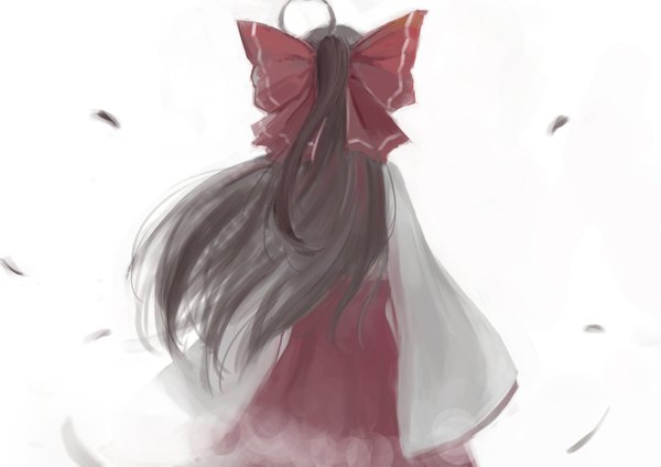 Anime picture 1600x1131 with touhou hakurei reimu sola7764 single long hair brown hair white background traditional clothes back girl bow hair bow