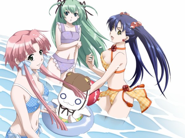 Anime picture 1024x768 with aria mizunashi akari alice carroll aika s granzchesta aria pokoteng tagme (artist) multiple girls two side up girl swimsuit bikini 3 girls plaid bikini checkered bikini