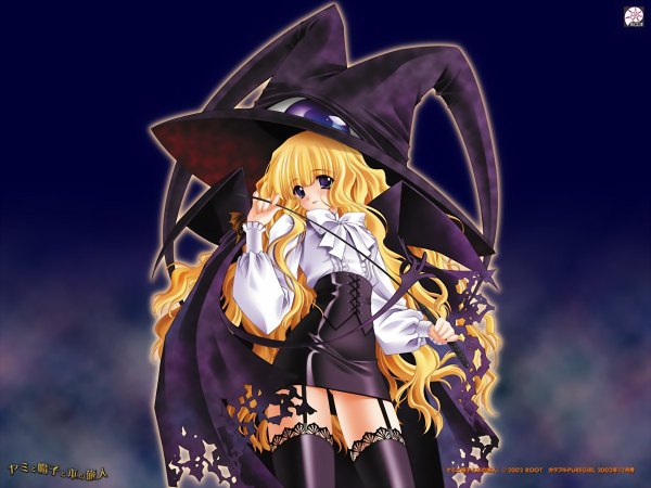 Anime picture 1200x900 with yami to boushi to hon no tabibito studio deen lilith (yamibou) carnelian long hair blue eyes blonde hair witch thighhighs witch hat