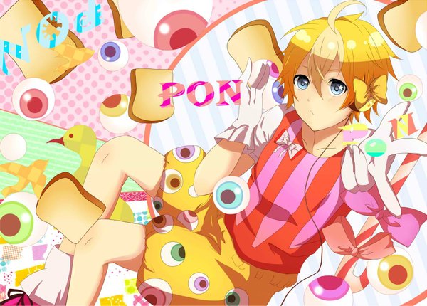 Anime picture 1742x1250 with happy tree friends cuddles single highres short hair blue eyes blonde hair ahoge eyes personification boy gloves bow headphones