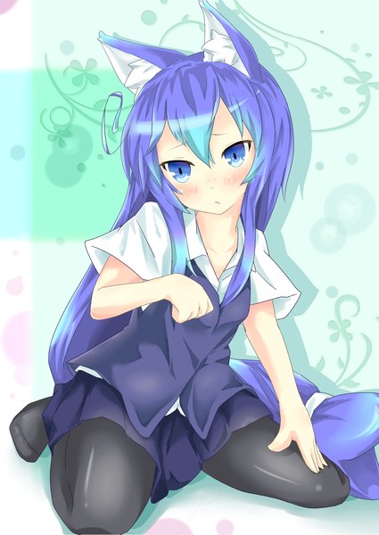 Anime picture 2507x3541 with acchi kocchi miniwa tsumiki nagisa (imizogami) single long hair tall image highres blue eyes animal ears blue hair cat ears girl skirt uniform school uniform miniskirt