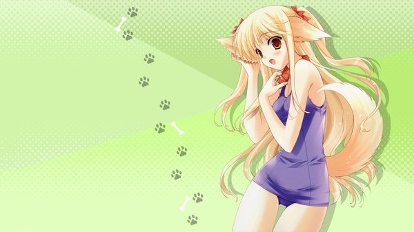 Anime picture 1920x1080 with long hair highres blonde hair red eyes wide image animal ears cat girl girl swimsuit one-piece swimsuit school swimsuit