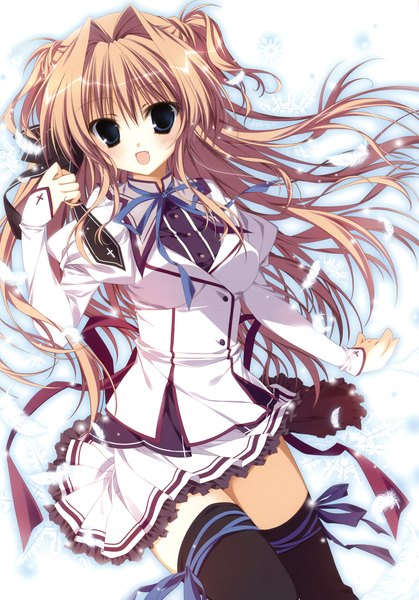 Anime picture 2446x3500 with mashiroiro symphony sena airi inugami kira single long hair tall image looking at viewer blush highres open mouth blue eyes brown hair scan two side up girl thighhighs uniform ribbon (ribbons) black thighhighs hair ribbon