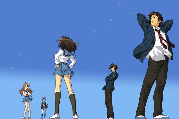 Anime picture 3600x2400 with suzumiya haruhi no yuutsu kyoto animation suzumiya haruhi nagato yuki asahina mikuru kyon koizumi itsuki highres girl boy