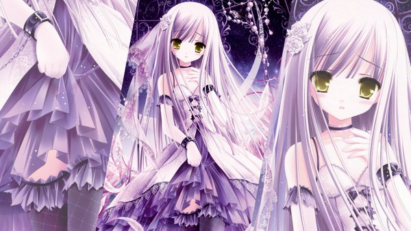 Anime picture 1920x1080 with tinker bell single long hair looking at viewer blush highres wide image yellow eyes purple hair loli girl thighhighs rose (roses)
