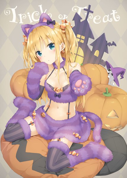 Anime picture 772x1080 with original shimotsuki potofu peko single long hair tall image looking at viewer blush fringe breasts blue eyes light erotic blonde hair sitting bare shoulders animal ears payot cleavage full body tail