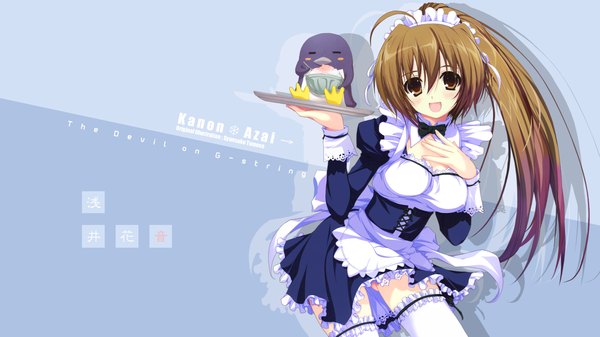 Anime picture 1920x1080 with highres brown hair wide image brown eyes maid girl thighhighs white thighhighs penguin kanon azai