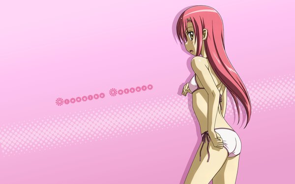 Anime picture 1680x1050 with hayate no gotoku! katsura hinagiku wide image pink background swimsuit bikini white bikini